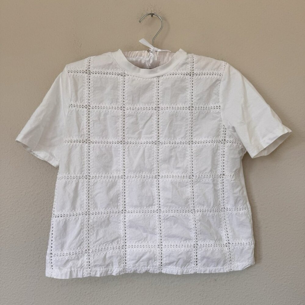 MANGO MNG Womens Size Small Embroidered Detail Shirt 100% Cotton White